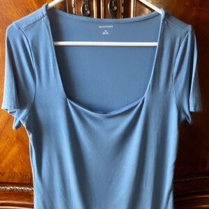 Saks Fifth Avenue Women's Square Neck Blue Short Sleeve Blouse - Size L
